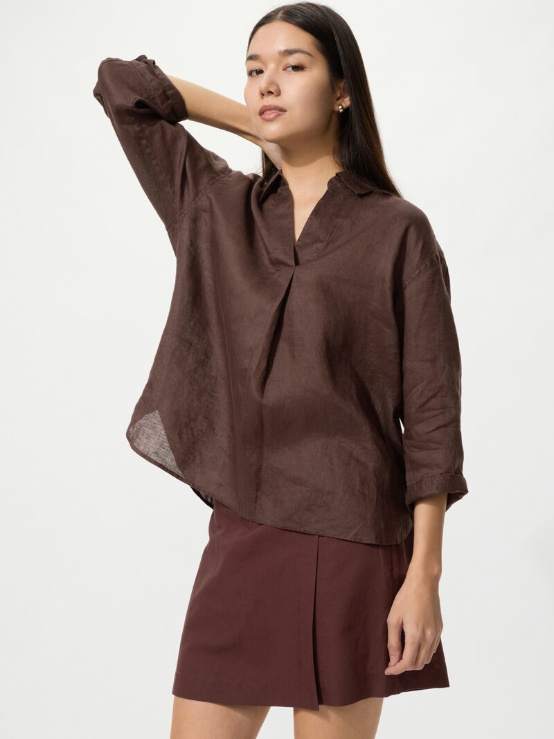 Рубашка с воротником-стойкой из 100% премиального льна (3/4 рукав)