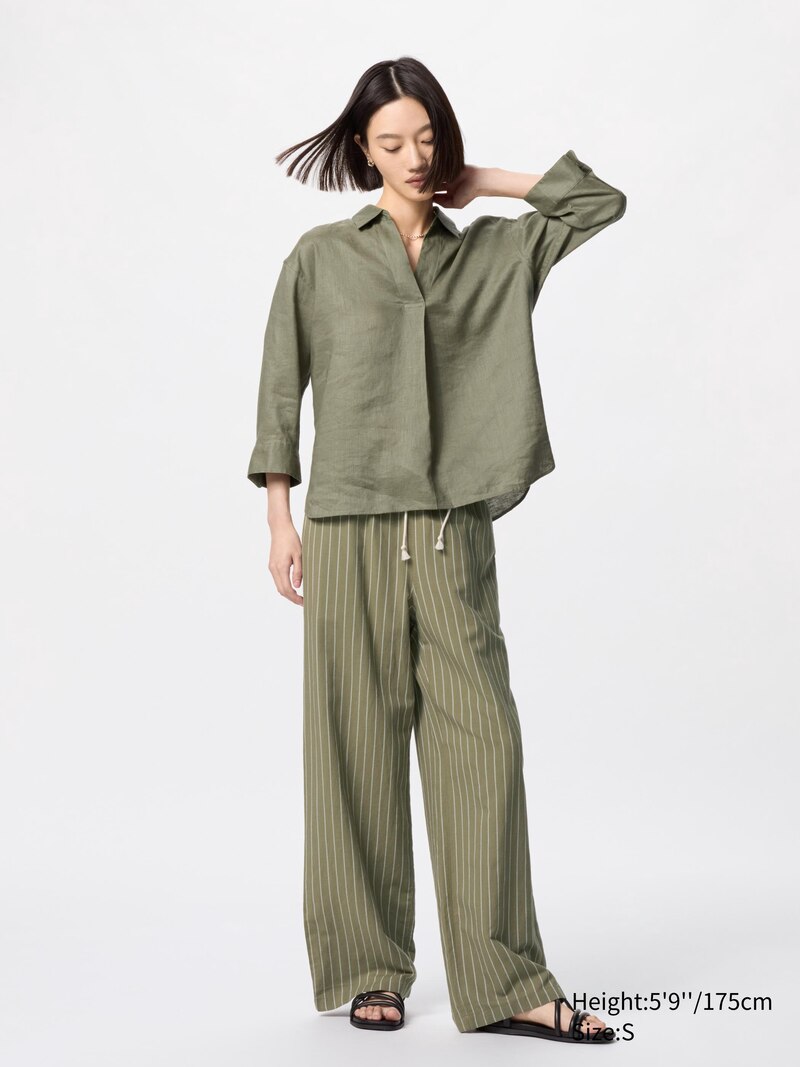 Рубашка с воротником-стойкой из 100% премиального льна (3/4 рукав)