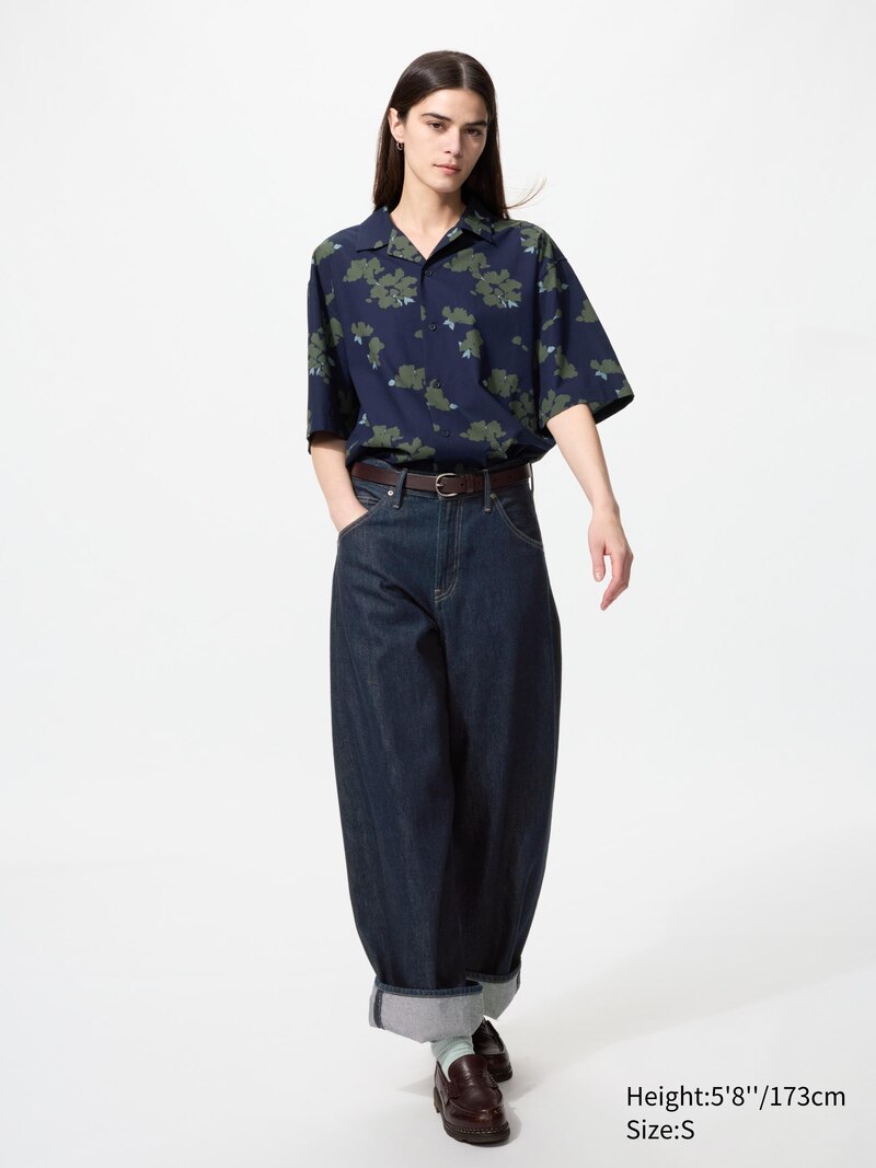 Рубашка с открытым воротником (короткий рукав, с принтом)