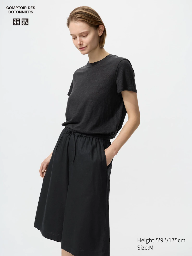 Льняная футболка с округлым вырезом из 100% льна