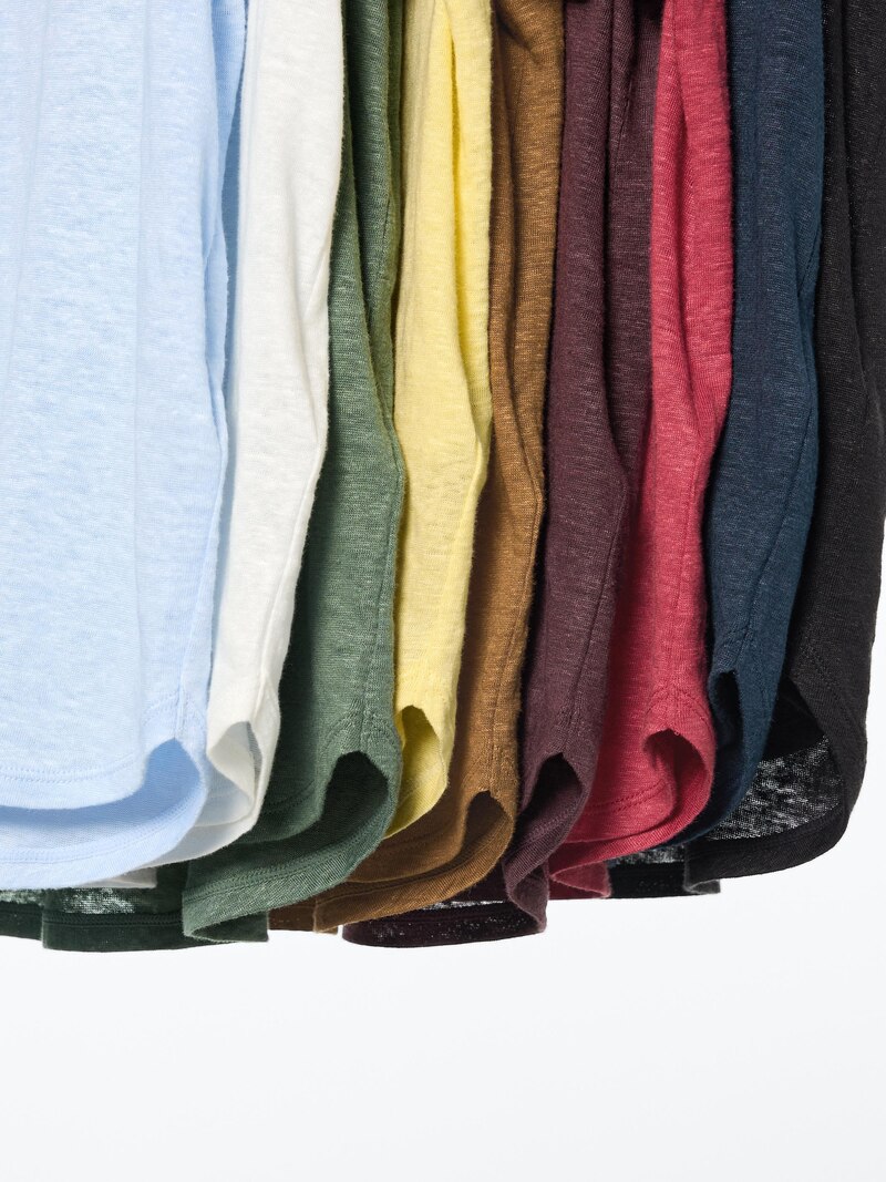 Льняная футболка с округлым вырезом из 100% льна