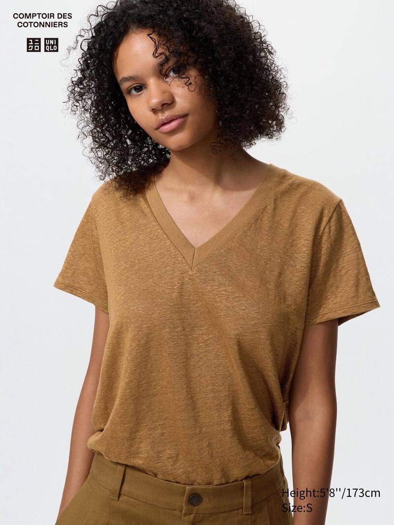 Футболка с v-образным вырезом из 100% льна