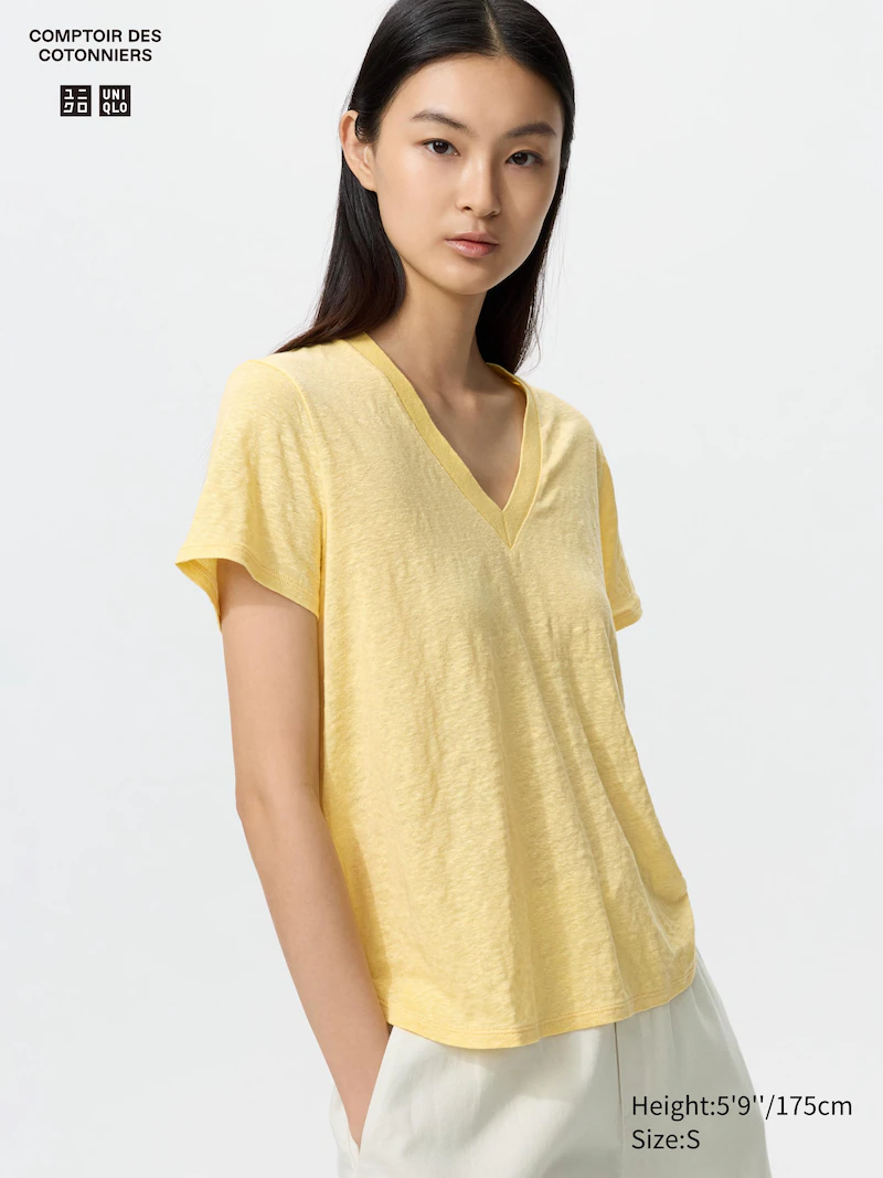 Футболка с v-образным вырезом из 100% льна