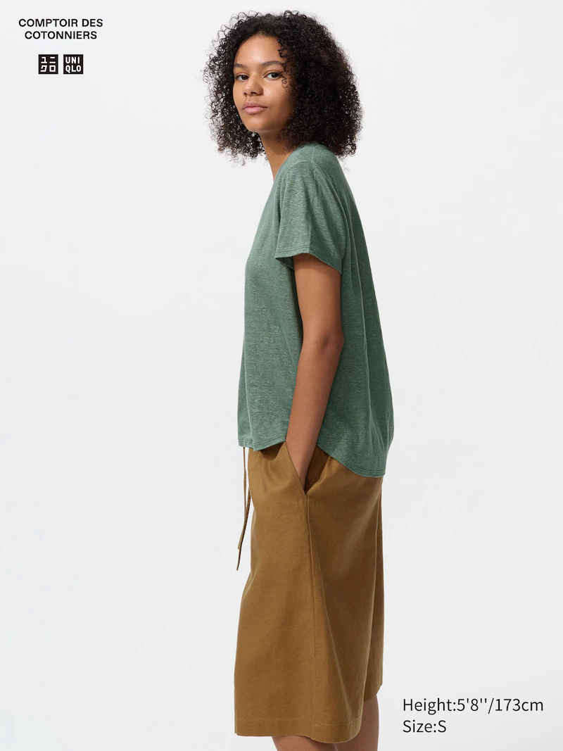 Футболка с v-образным вырезом из 100% льна