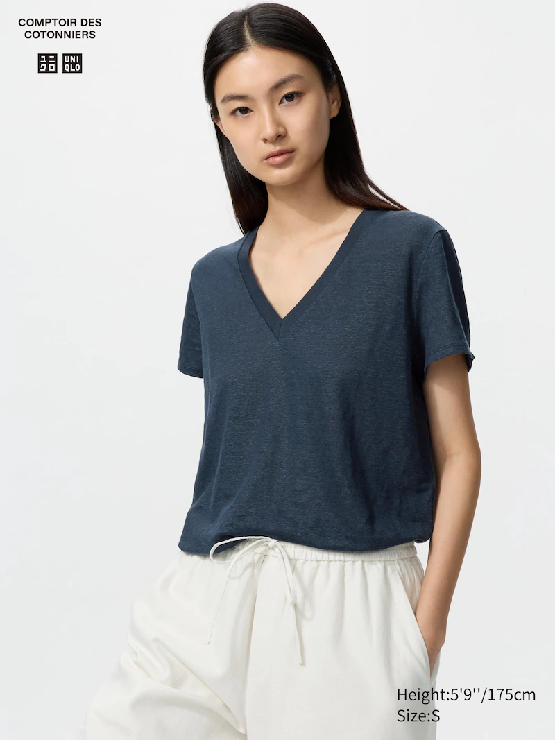 Футболка с v-образным вырезом из 100% льна