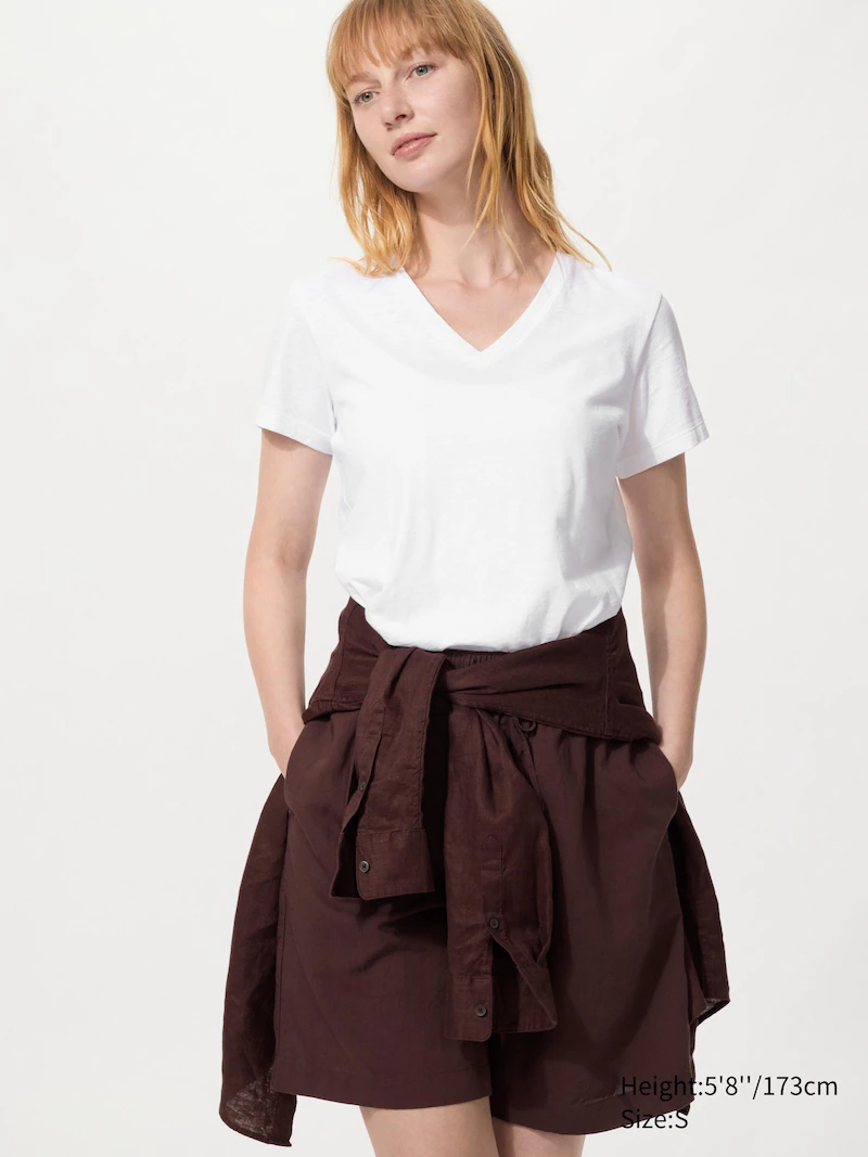 Футболка с v-образным вырезом из слегка меланжированного джерси