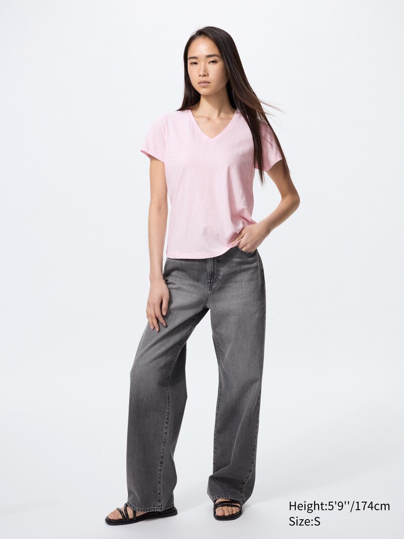 Футболка с v-образным вырезом из слегка меланжированного джерси