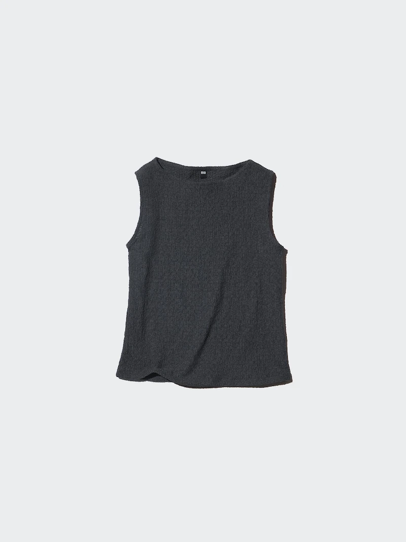 Майка с лодочным вырезом и сборкой (без рукавов) black