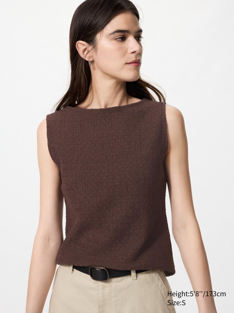 Майка с лодочным вырезом и сборкой (без рукавов) brown