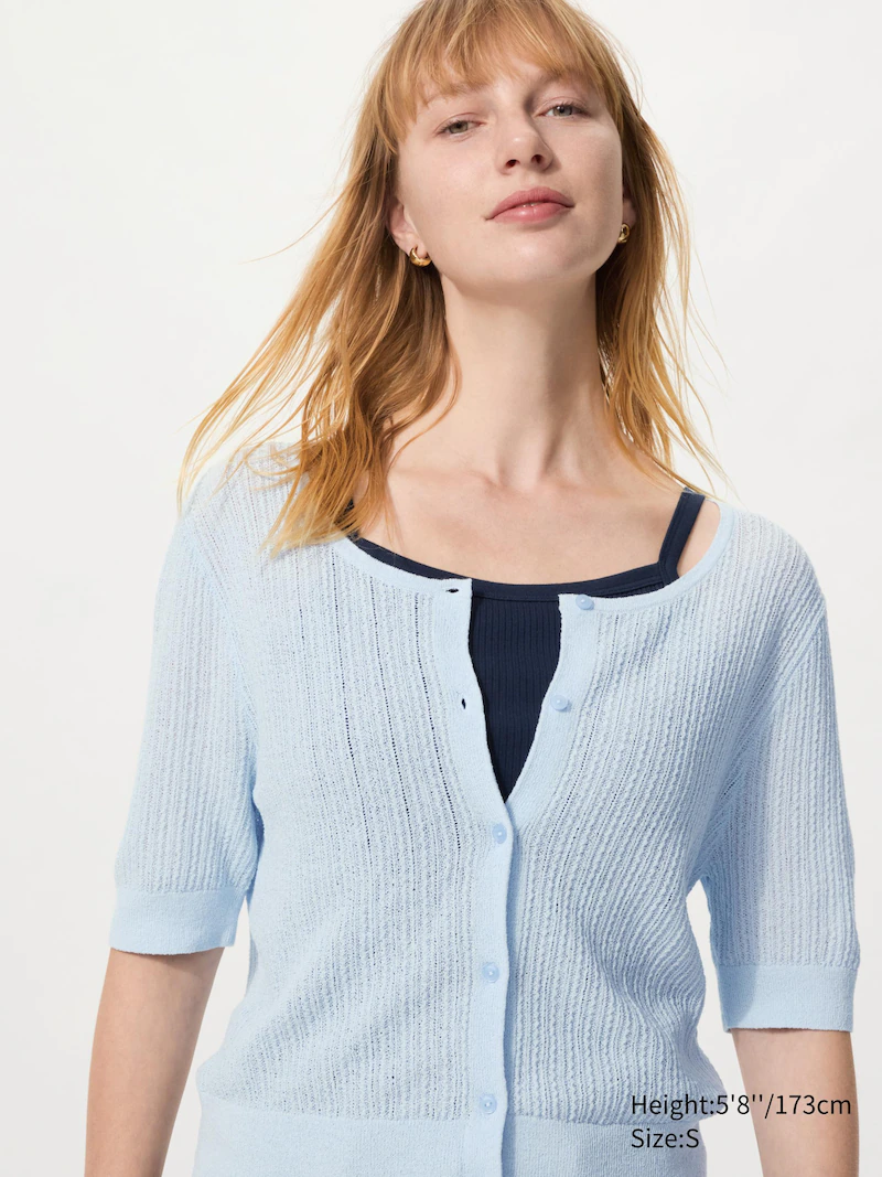 Кардиган с круглым вырезом и коротким рукавом из кружева