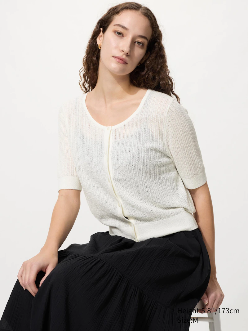 Кардиган с круглым вырезом и коротким рукавом из кружева