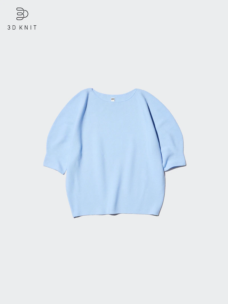 Свитер с коротким рукавом из хлопка с объемными рукавами и безвышивной вязкой 3d