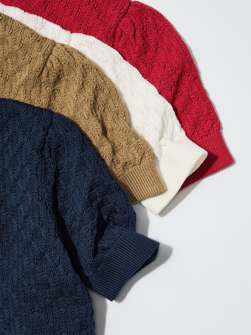 Кофта с круглым вырезом (короткий рукав) pointelle