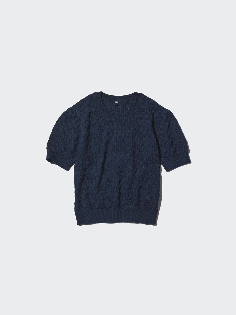 Кофта с круглым вырезом (короткий рукав) pointelle