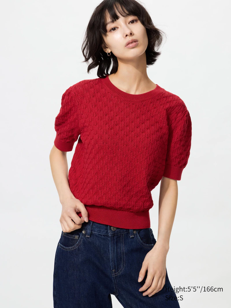 Кофта с круглым вырезом (короткий рукав) pointelle