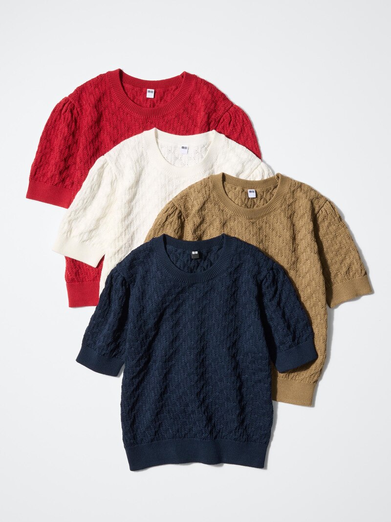 Кофта с круглым вырезом (короткий рукав) pointelle