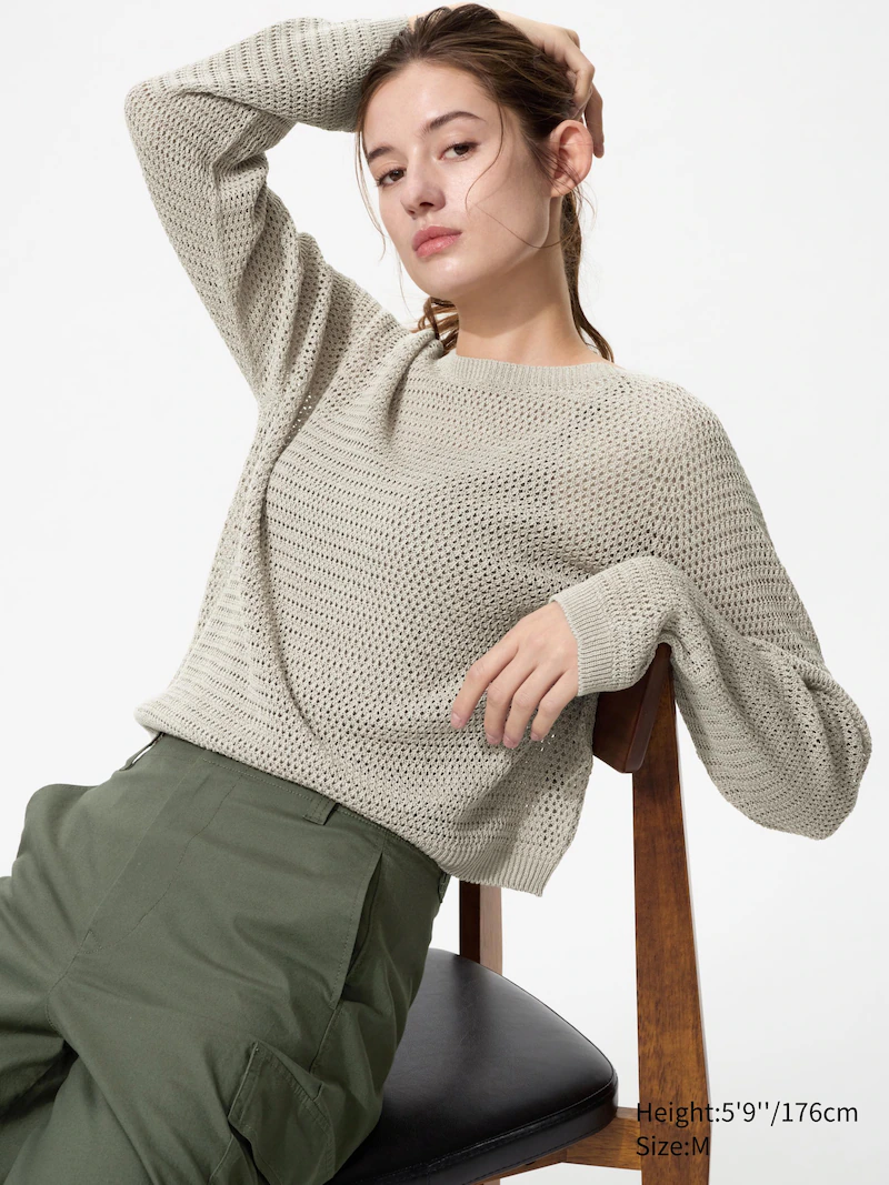 Свитер с круглым вырезом из трехмерного вязаного материала