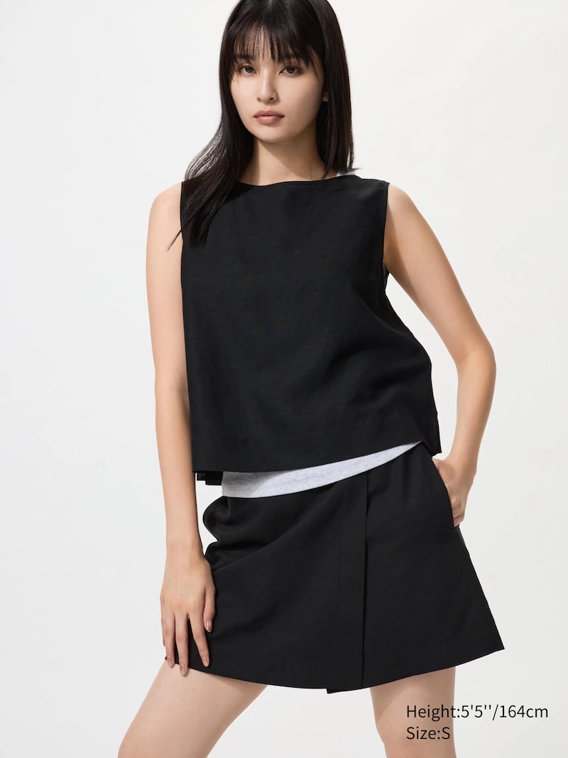 Юбка-шорты из льняной смеси (черный)