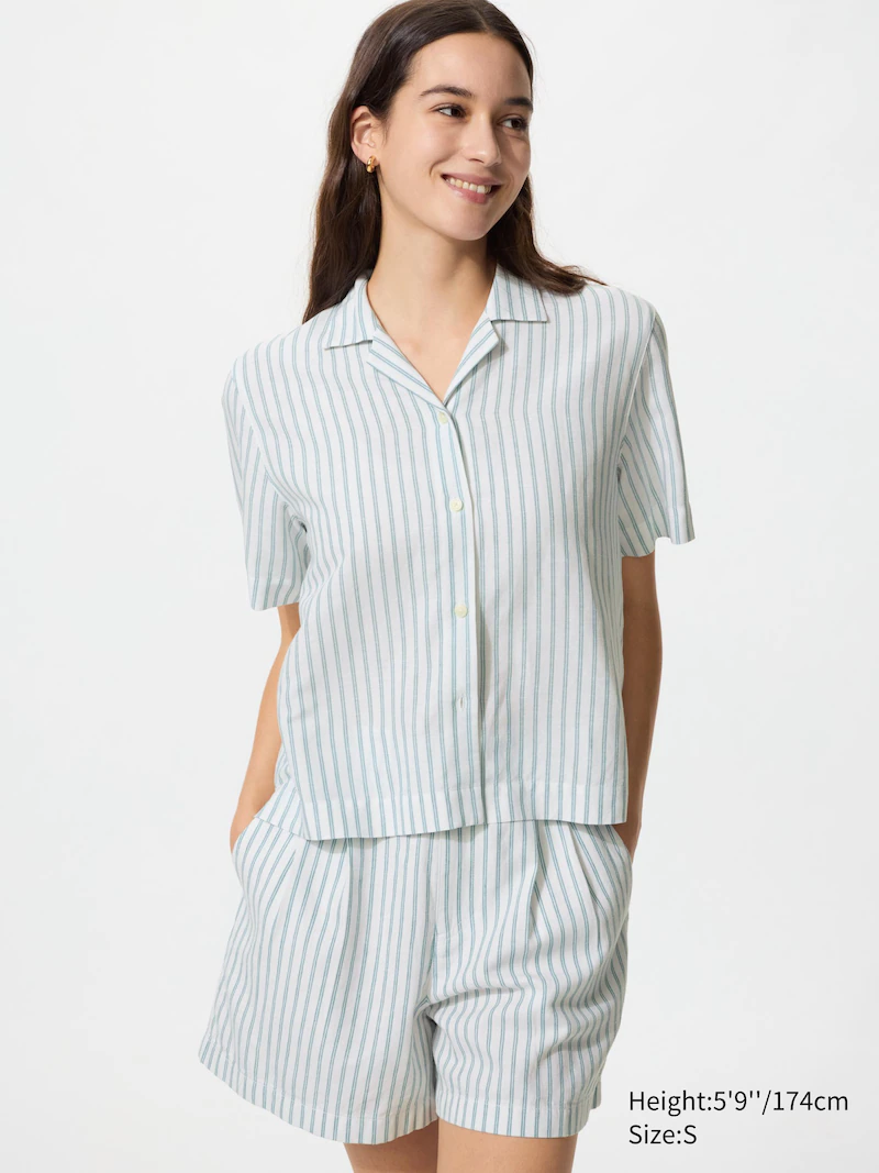 Льняные хлопковые шорты (в полоску)