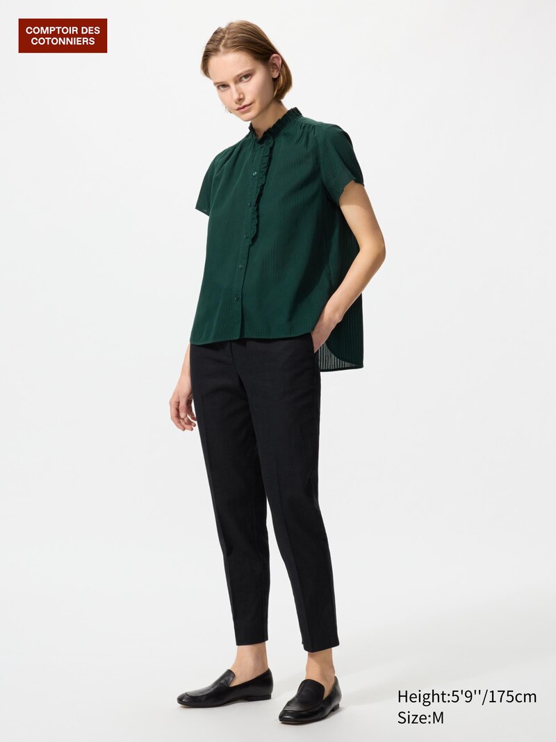 Льняные хлопковые зауженные брюки до щиколотки