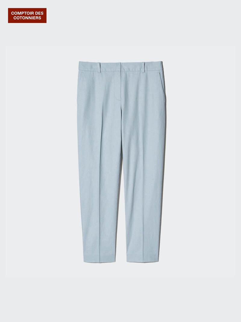 Льняные хлопковые зауженные брюки до щиколотки