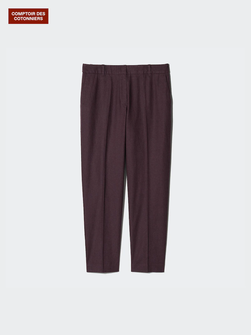 Льняные хлопковые зауженные брюки до щиколотки