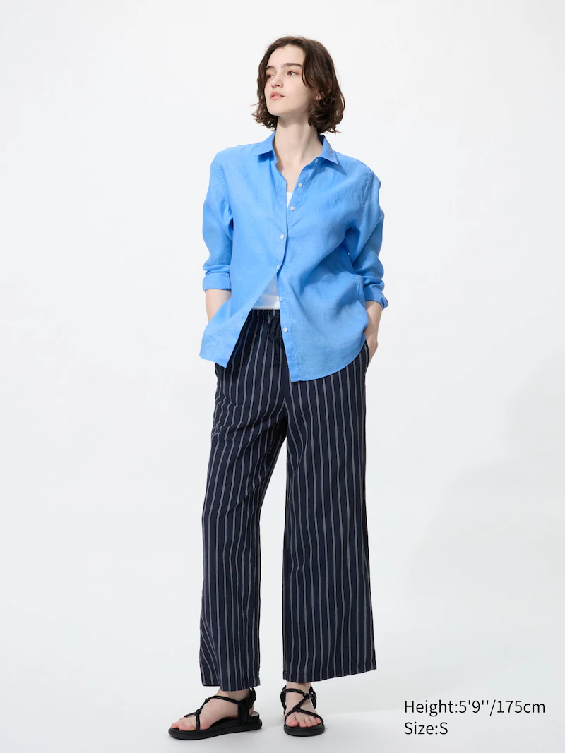 Льняные брюки с простым кроем (в полоску)