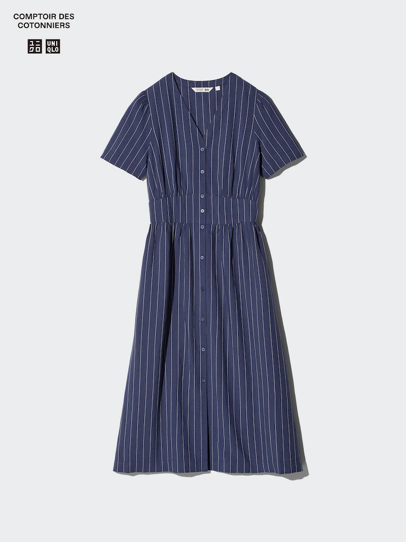 Платье с v-образным вырезом из льняной смеси (короткий рукав)