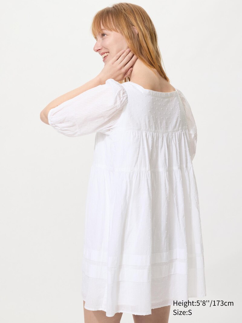 Хлопковое платье-мини из добби (с коротким рукавом)