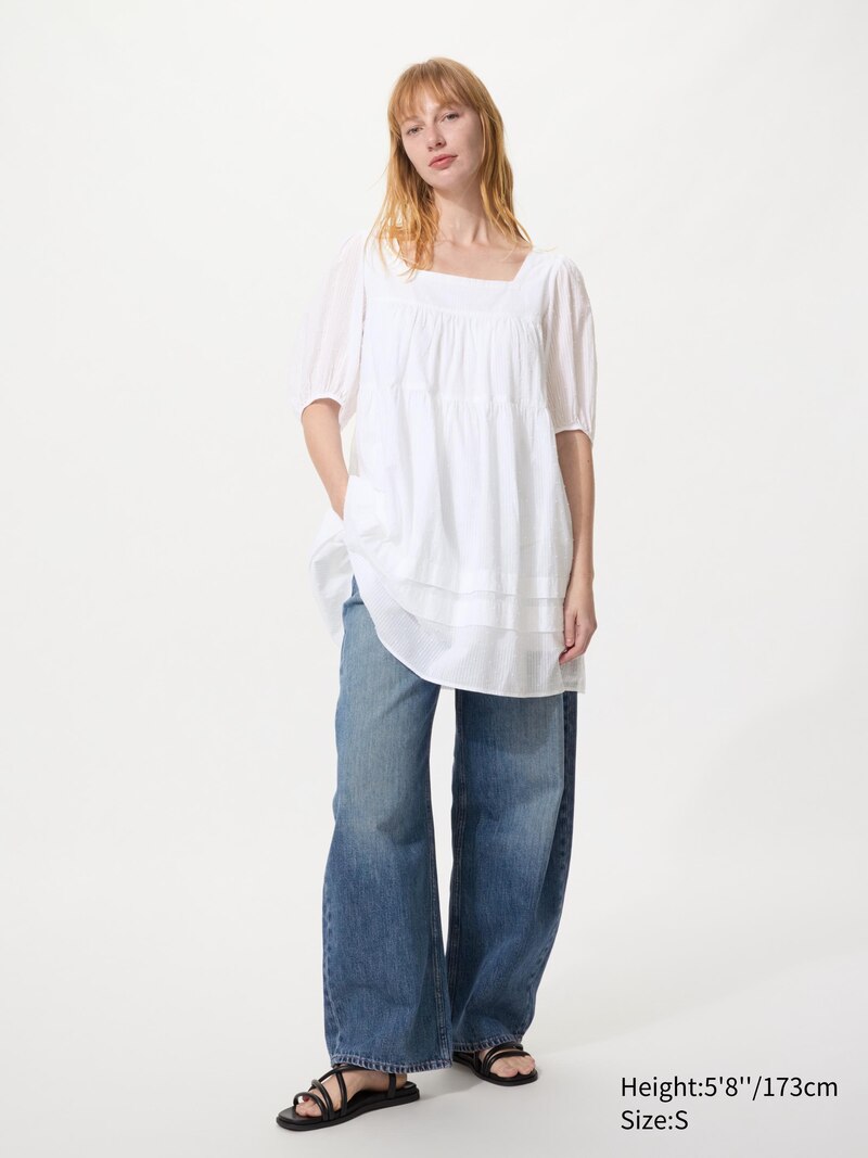 Хлопковое платье-мини из добби (с коротким рукавом)