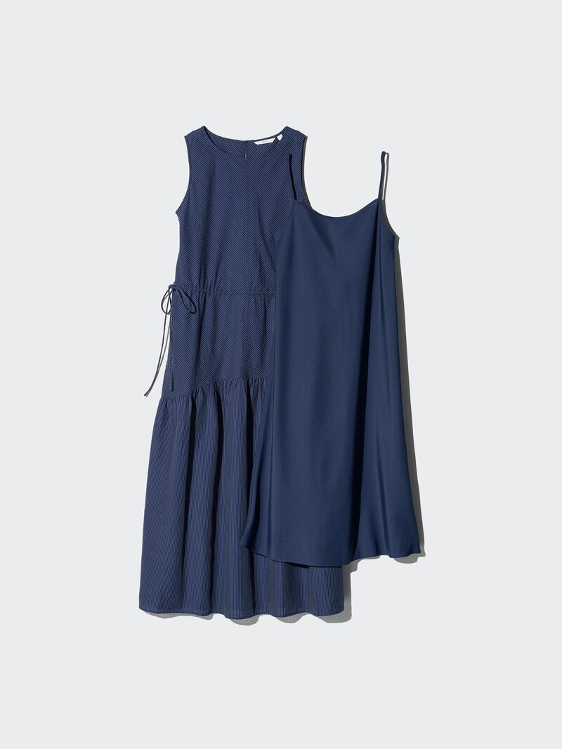 Платье из льна с тире (без рукавов, в полоску)
