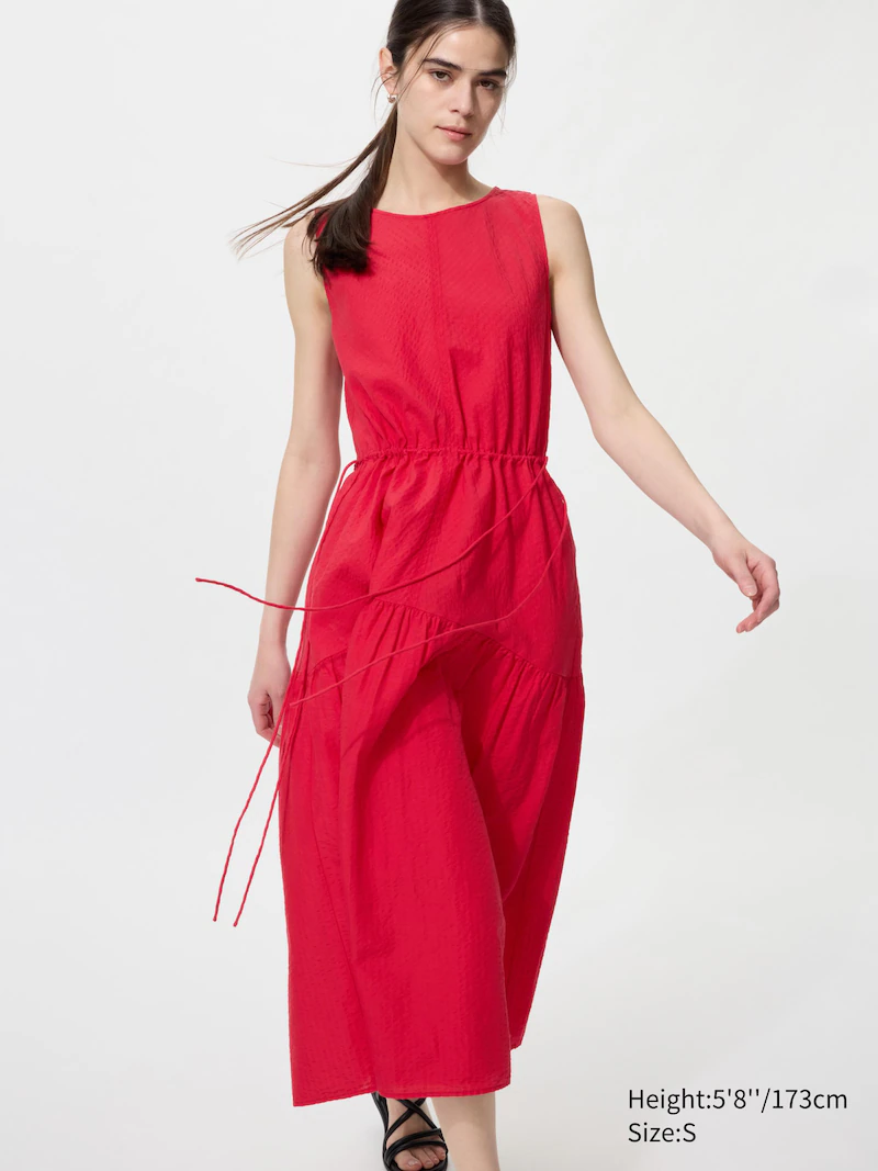 Платье из льна с объемными тире (без рукавов)