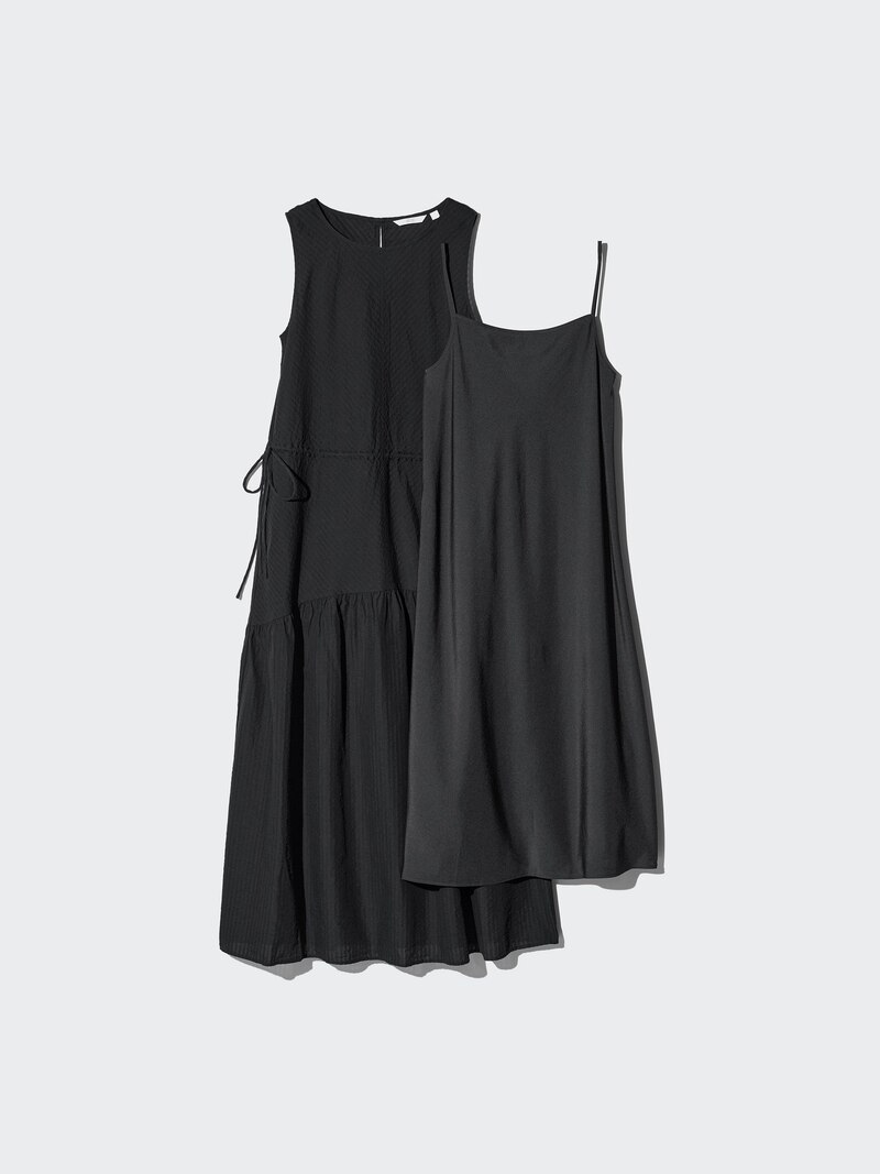 Платье из льна с объемными тире (без рукавов)