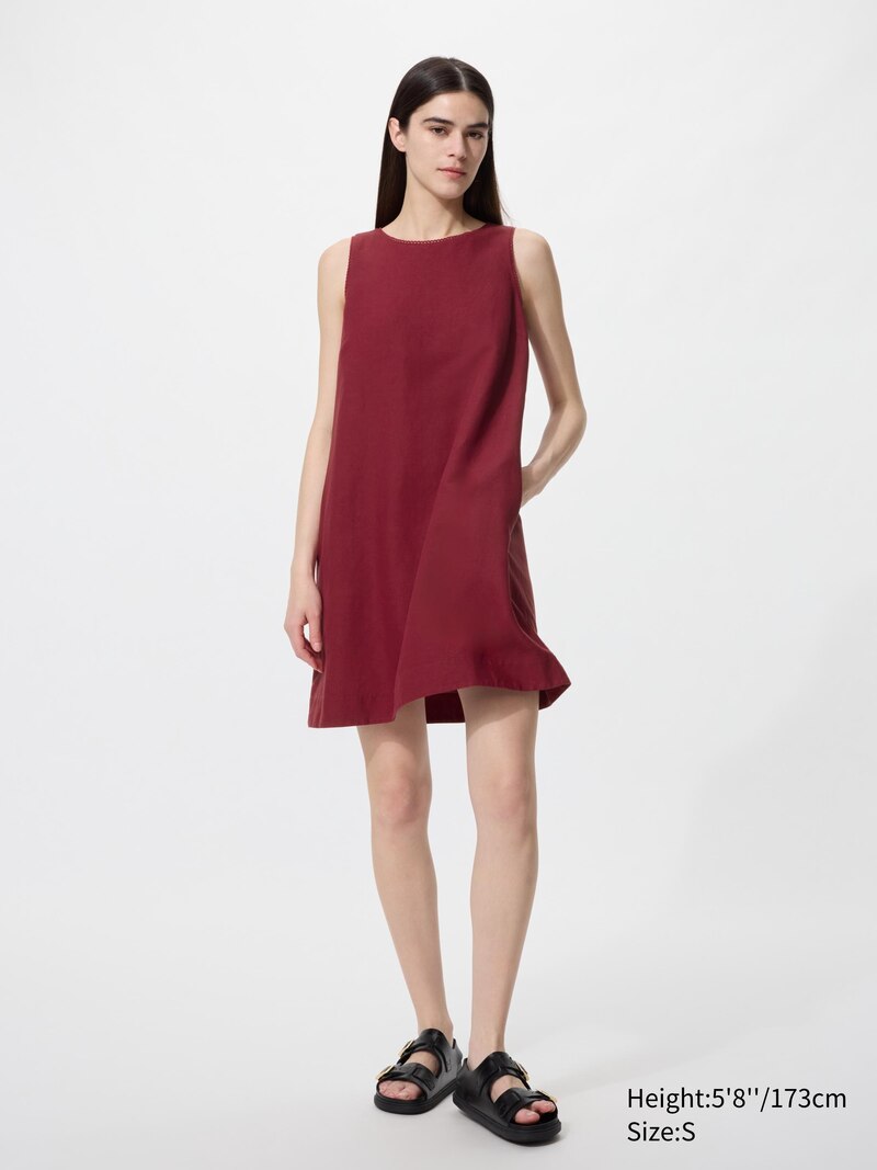 Платье мини из льняной смеси (без рукавов)