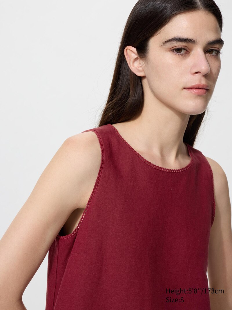 Платье мини из льняной смеси (без рукавов)