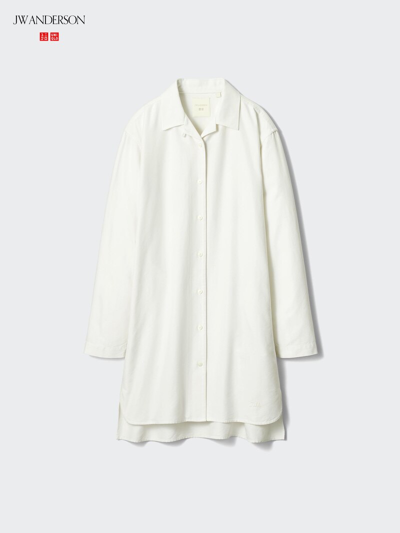 Халат-рубашка с открытым воротником из оксфорда