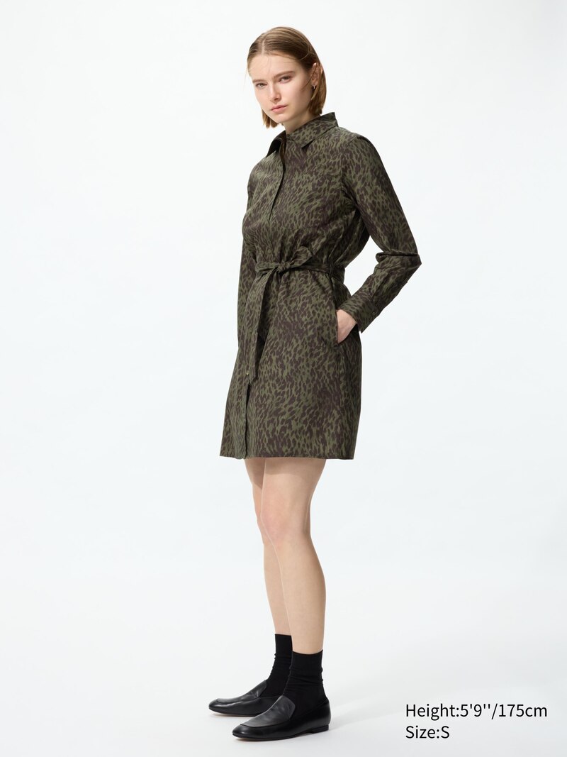 Хлопковое короткое платье-рубашка (с принтом)