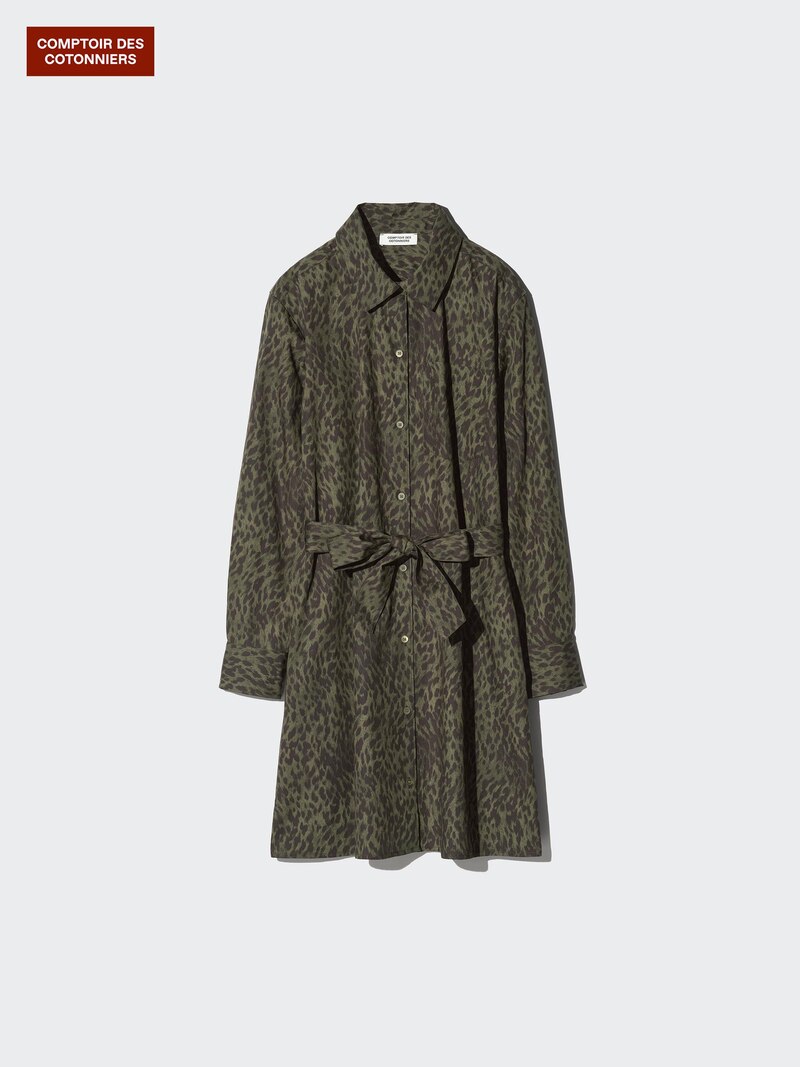 Хлопковое короткое платье-рубашка (с принтом)