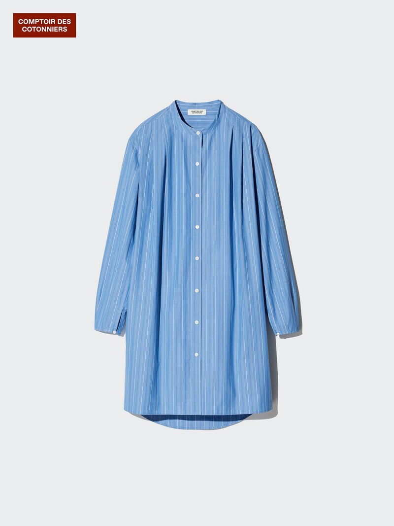 Хлопковое полосатое платье-рубашка (длинные рукава)