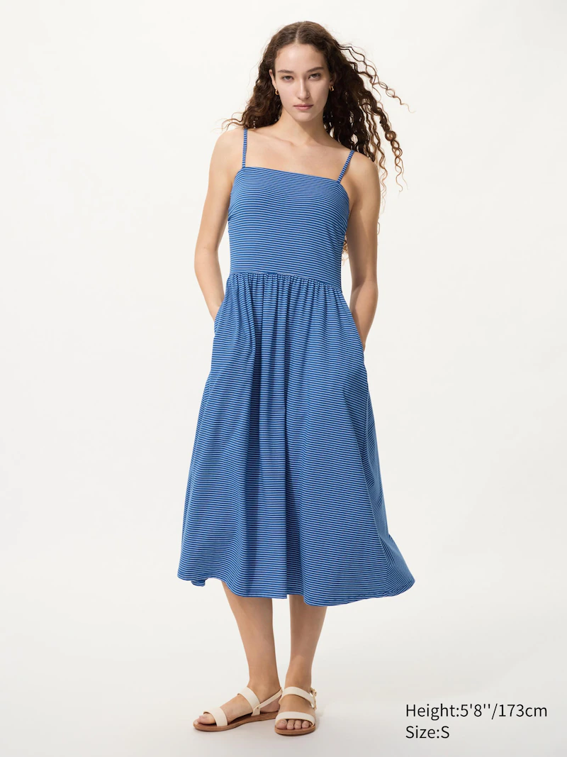 Платье-комбинация с топом на бретелях и бюстгальтером airism cotton (в полоску)