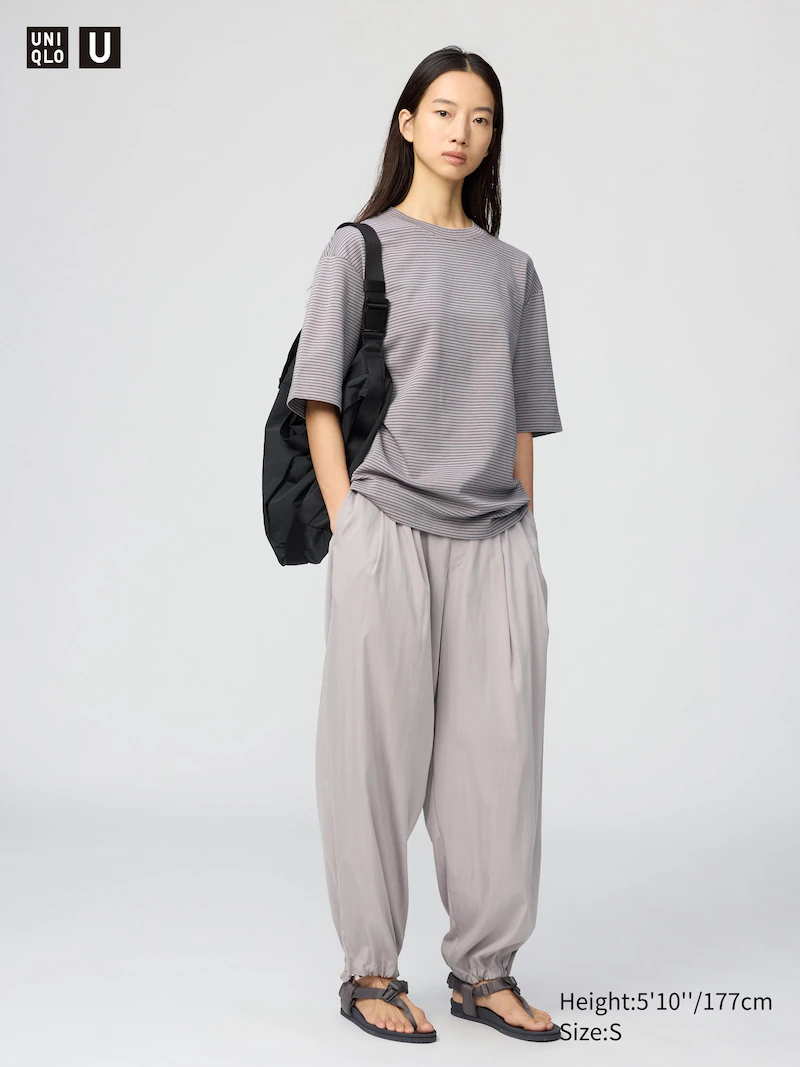 Футболка с приталенным кроем и круглым вырезом airism из хлопка (в полоску)