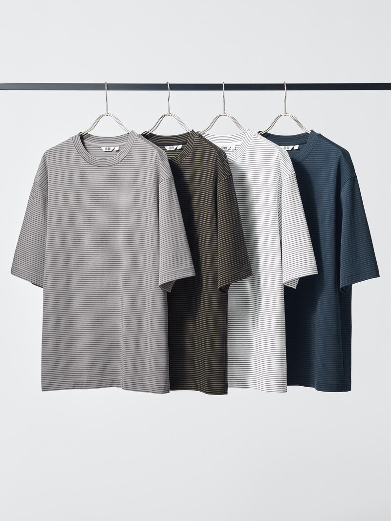 Футболка с приталенным кроем и круглым вырезом airism из хлопка (в полоску)