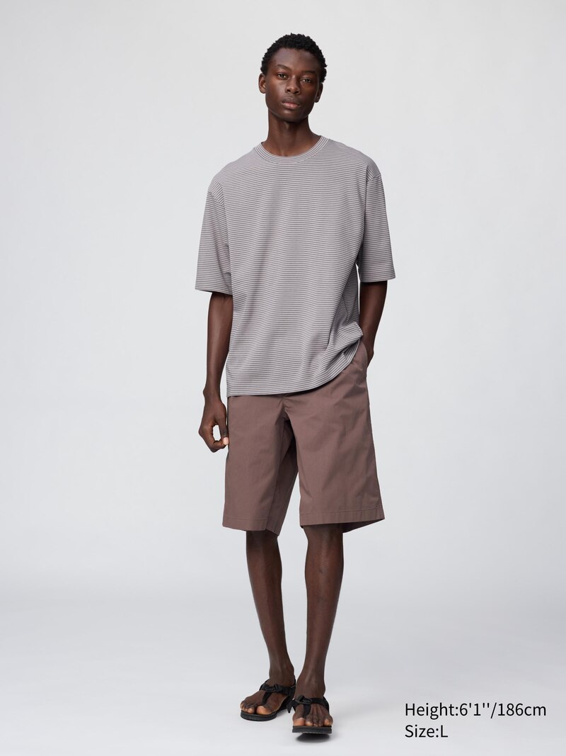 Футболка с приталенным кроем и круглым вырезом airism из хлопка (в полоску)