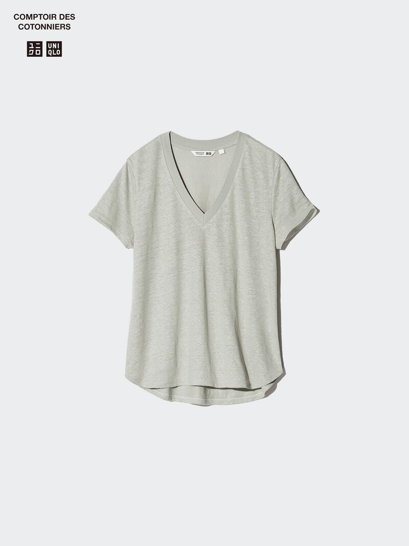 Льняная футболка с v-образным вырезом