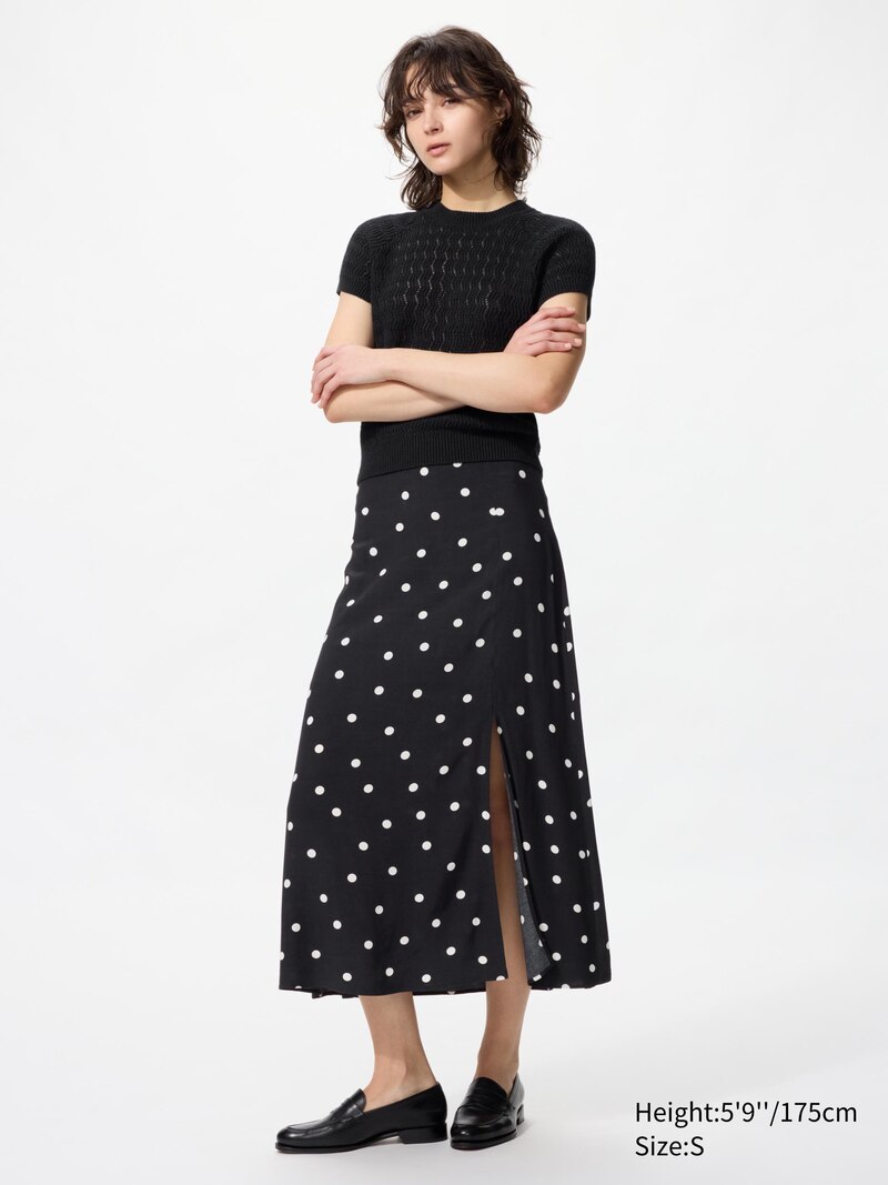 Юбка с разрезом rayon long (в горошек)