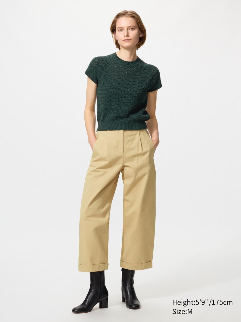 Текстурированный льняной свитер с круглым вырезом (короткий рукав)