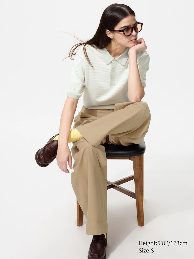 Поло-свитер в полоску с коротким рукавом из стираемого трикотажа