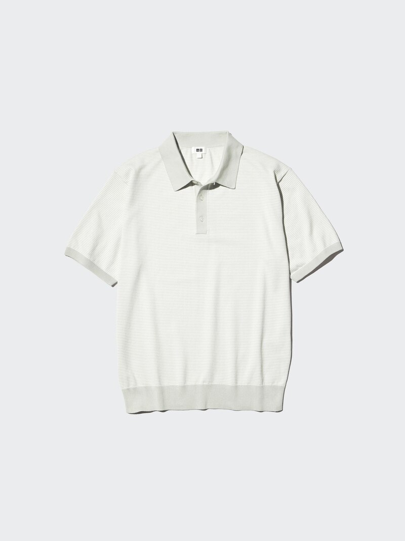 Поло-свитер в полоску с коротким рукавом из стираемого трикотажа