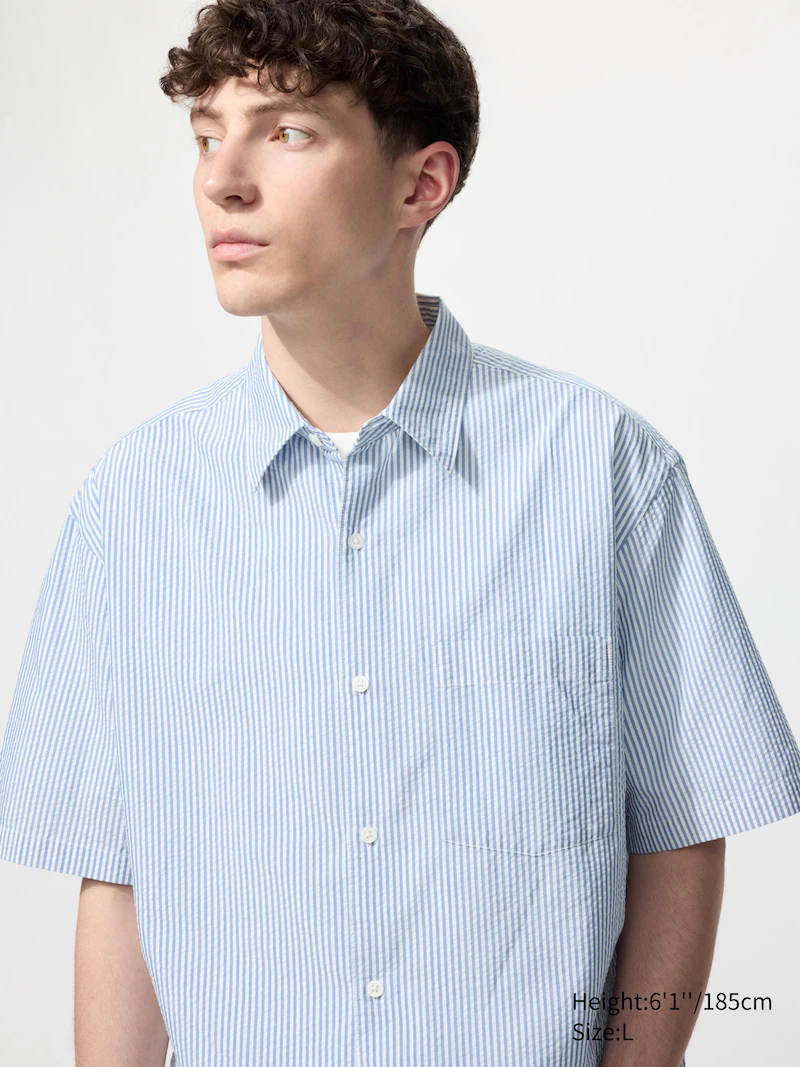 Рубашка из плетеной ткани (короткий рукав, в полоску)