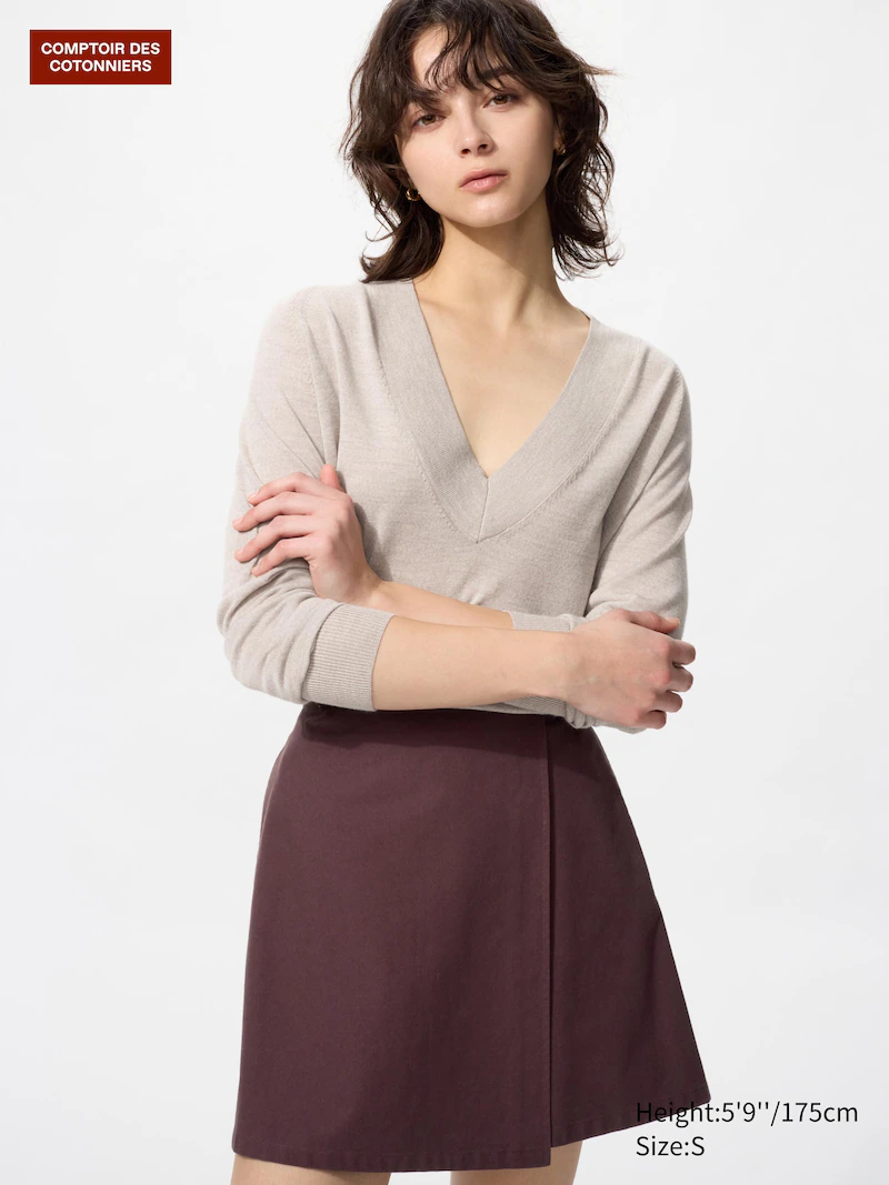 Джемпер с v-образным вырезом из мериносовой шерсти и шелка